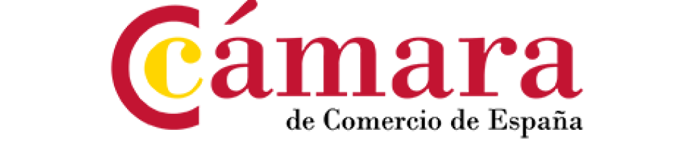 Logo della Cámara de Comercio de España, con la lettera 'C' in rosso e giallo stilizzata a sinistra e il testo 'Cámara de Comercio de España' in caratteri rossi e neri a destra.